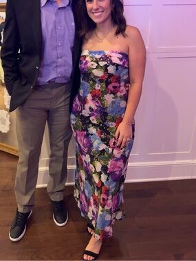 Lulus Sutherlynn Purple Multi Floral Strapless Midi Dress